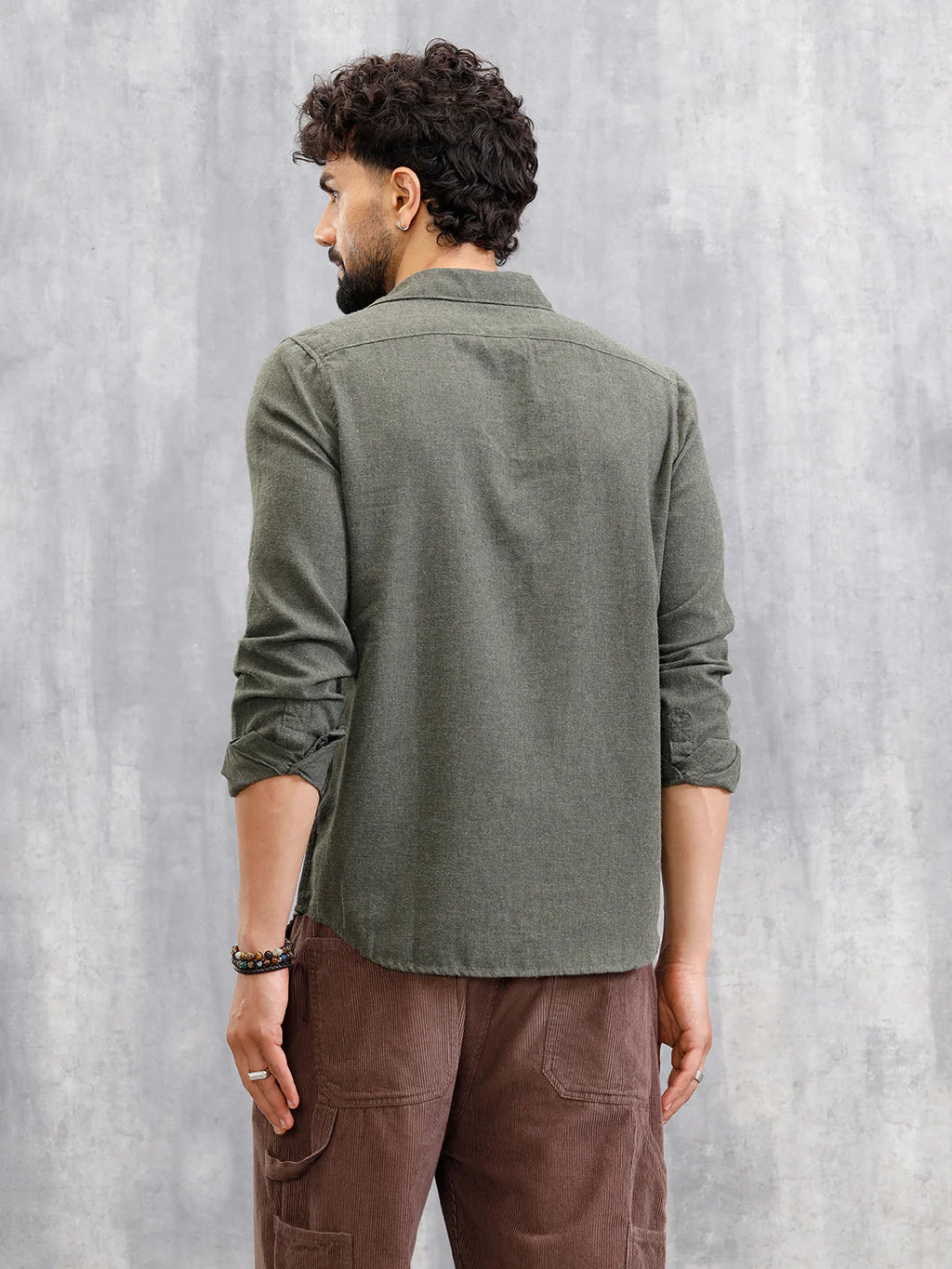 Melange Fabric Smart Shirt In Slim Fit | Olive