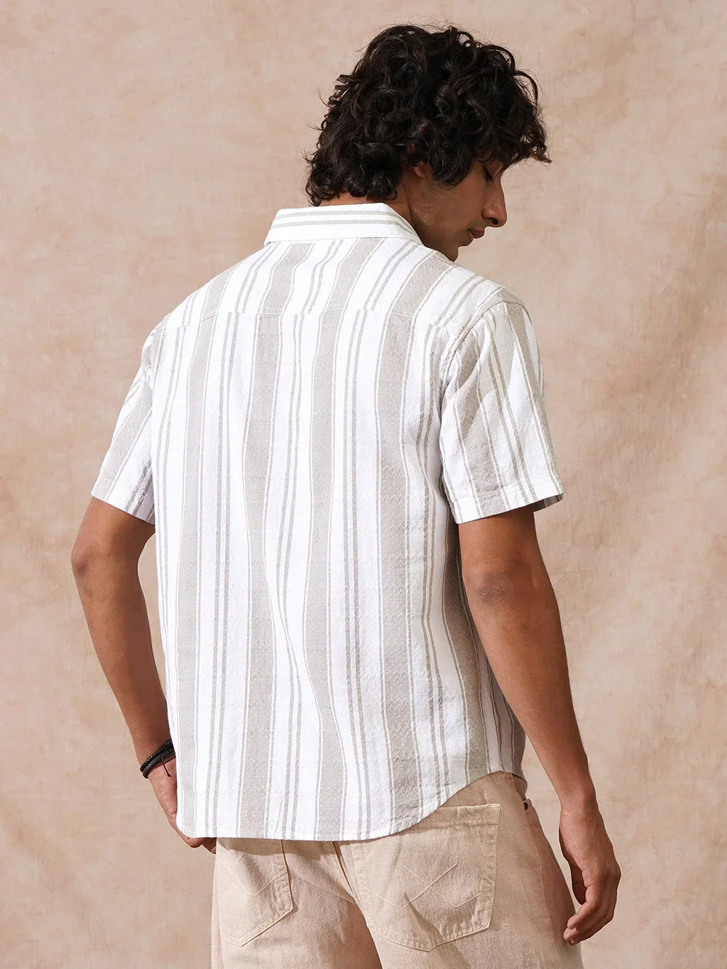 Textured Stripes Comfort Fit Shirt | Khaki