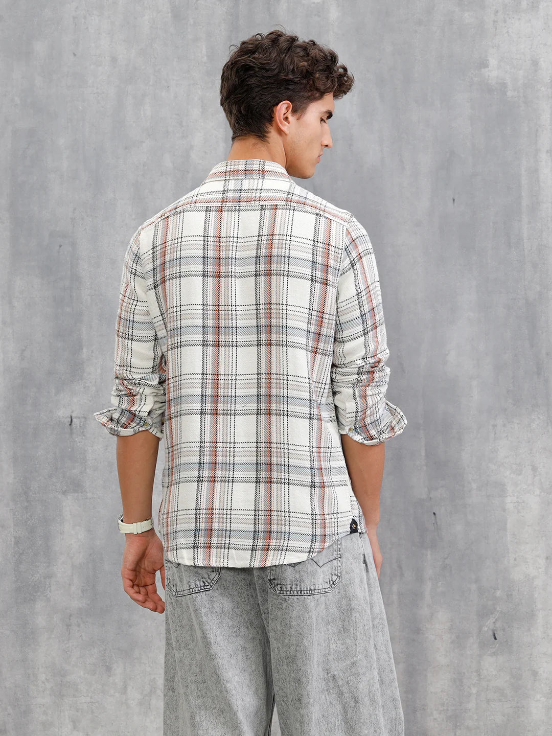 Textured Utility Check Shirt In Slim Fit | White