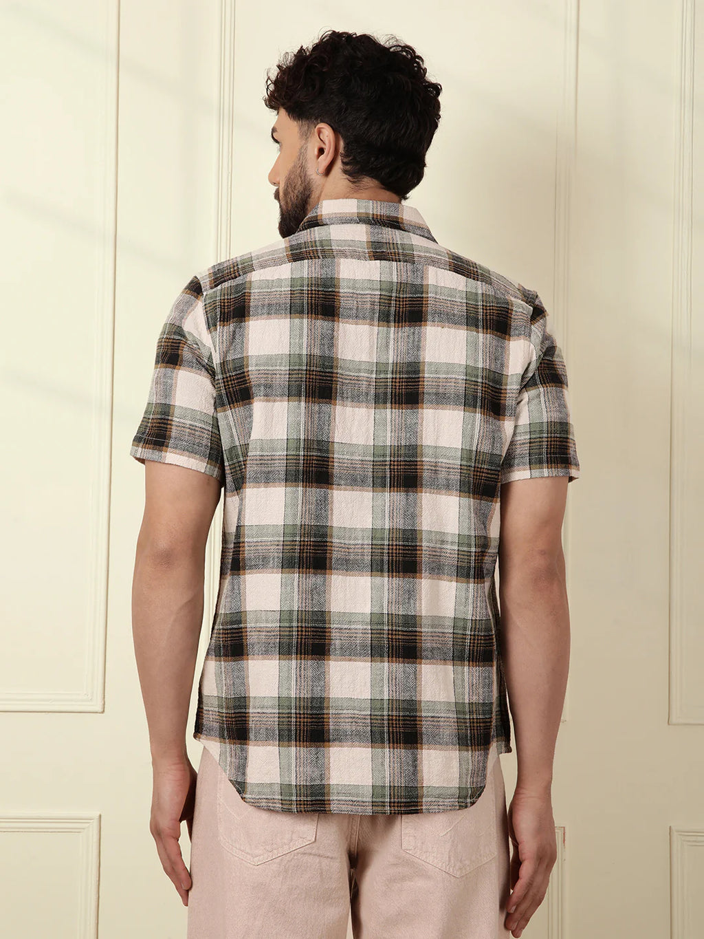 Textured Checks Cotton Shirt | Green