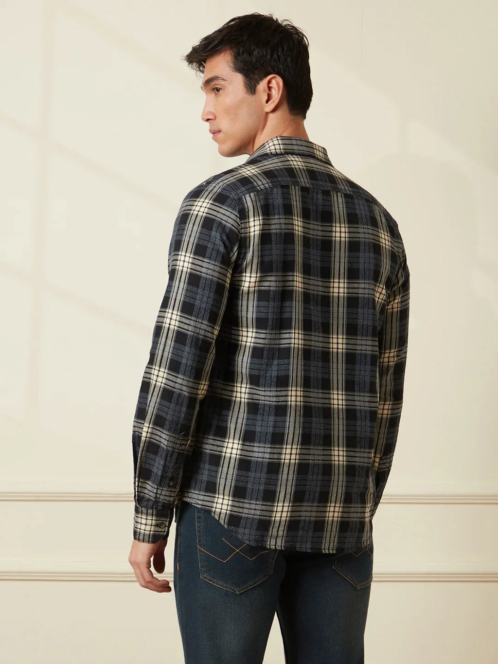 Textured Checks Slim Fit Shirt | Black