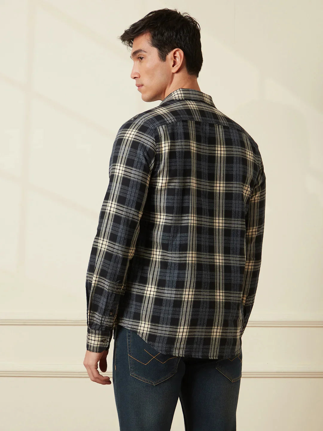 Textured Checks Slim Fit Shirt | Black
