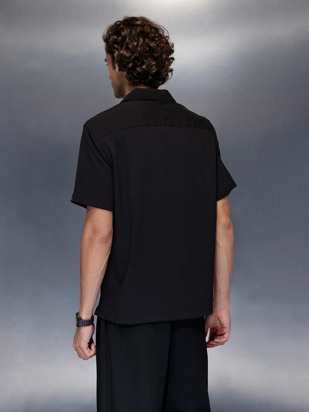Men’s black casual camp collar shirt | Black
