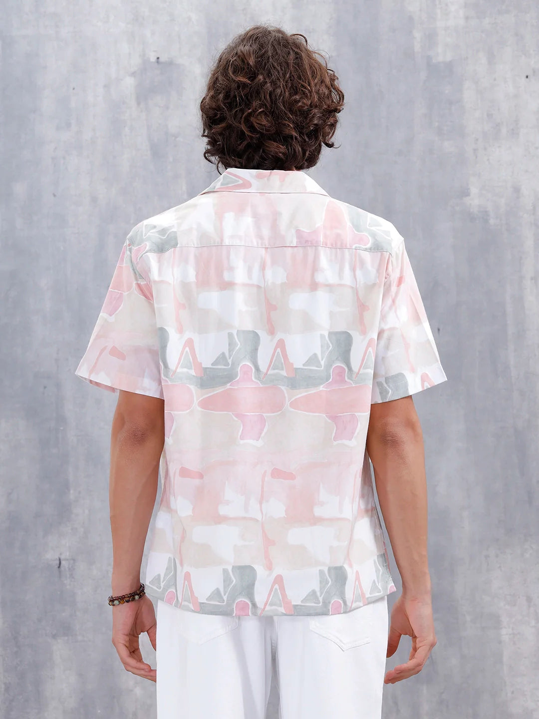 Abstract Aop Printed Comfort Fit Resort Collar Shirt | Pink