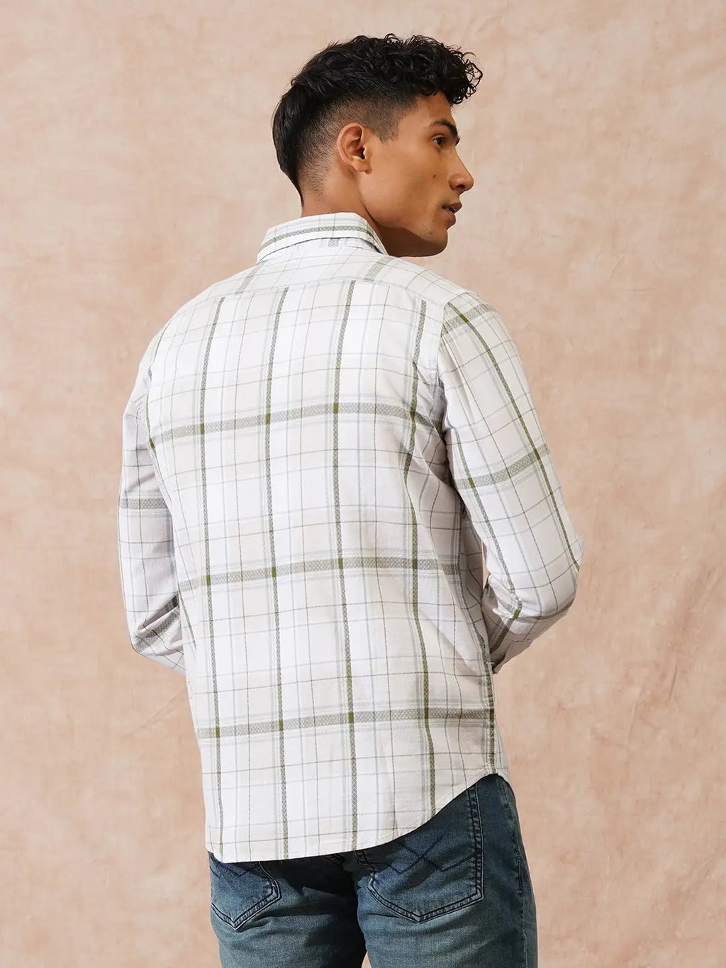 Textured Checks Slim Fit Shirt | Beige