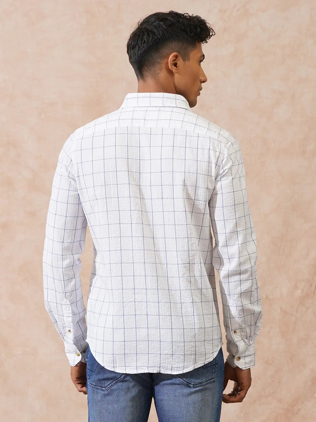 Checked Seersucker Slim Fit Shirt | White