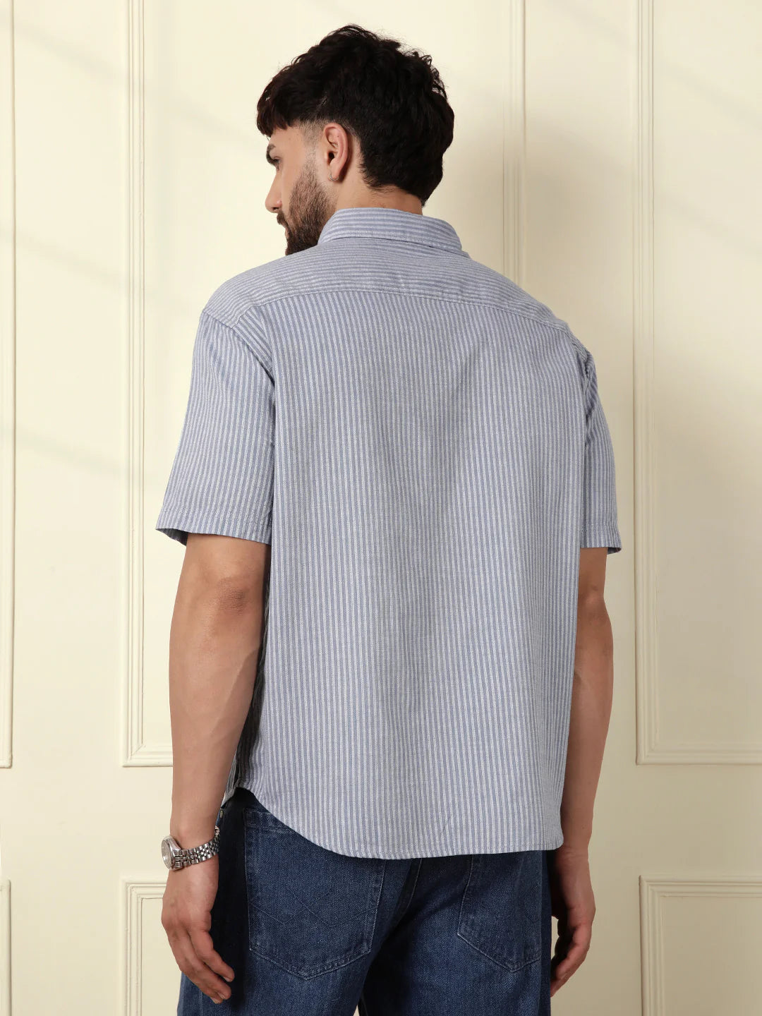 Classic Textured Stripes Shirt | Light Blue