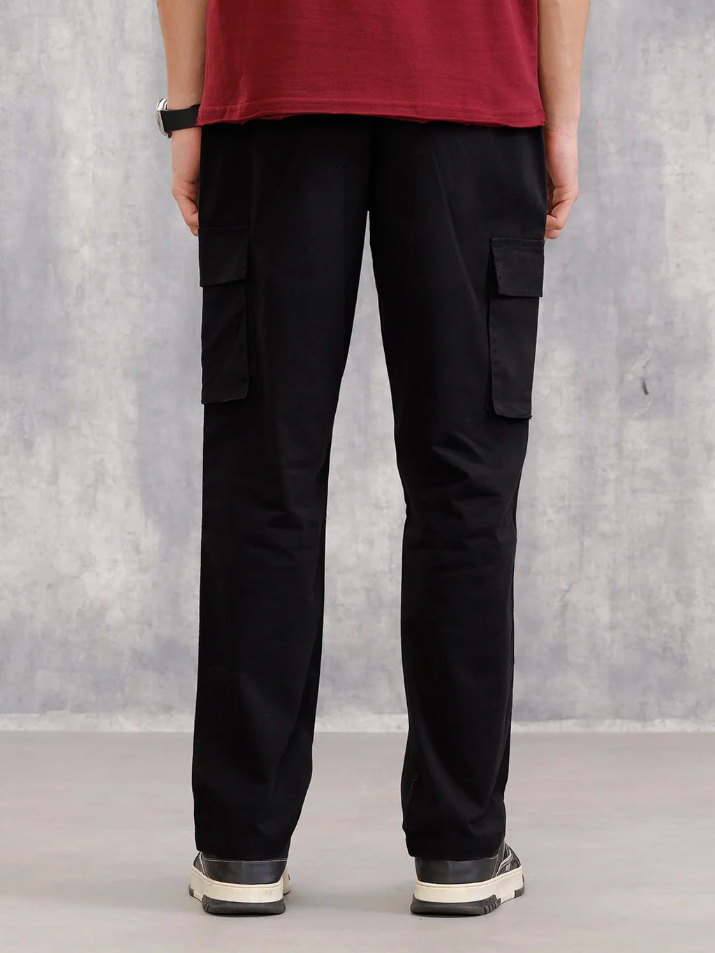 Straight Fit Cotton Stretch Cargo Trouser I Black