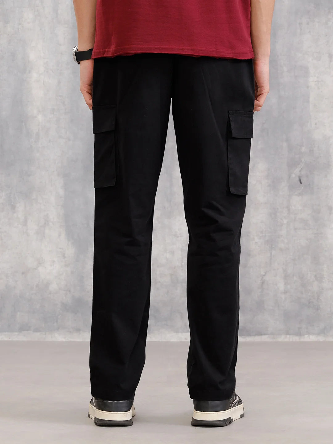 Straight Fit Cotton Stretch Cargo Trouser I Black