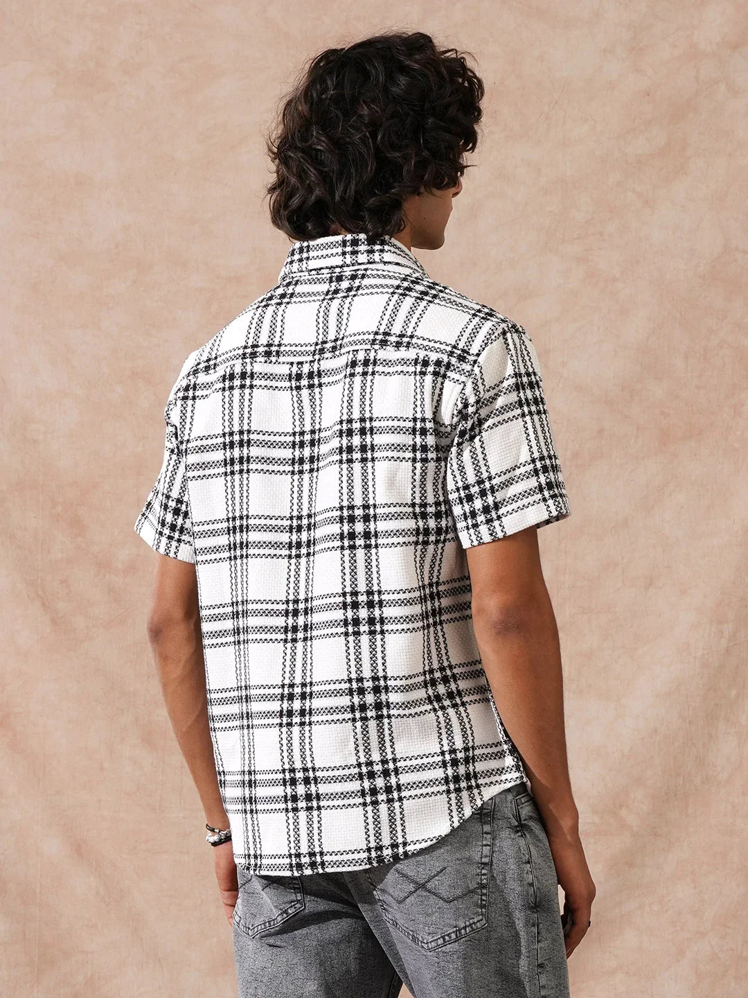 Textured Checks Comfort Fit Shirt | White