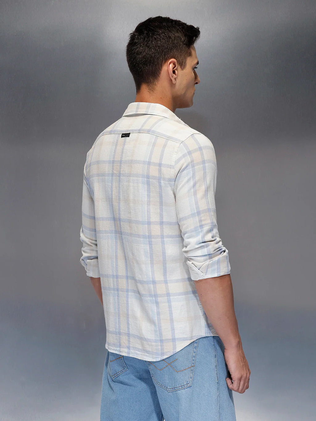 Men's casual check design slimfit shirt | Light Blue