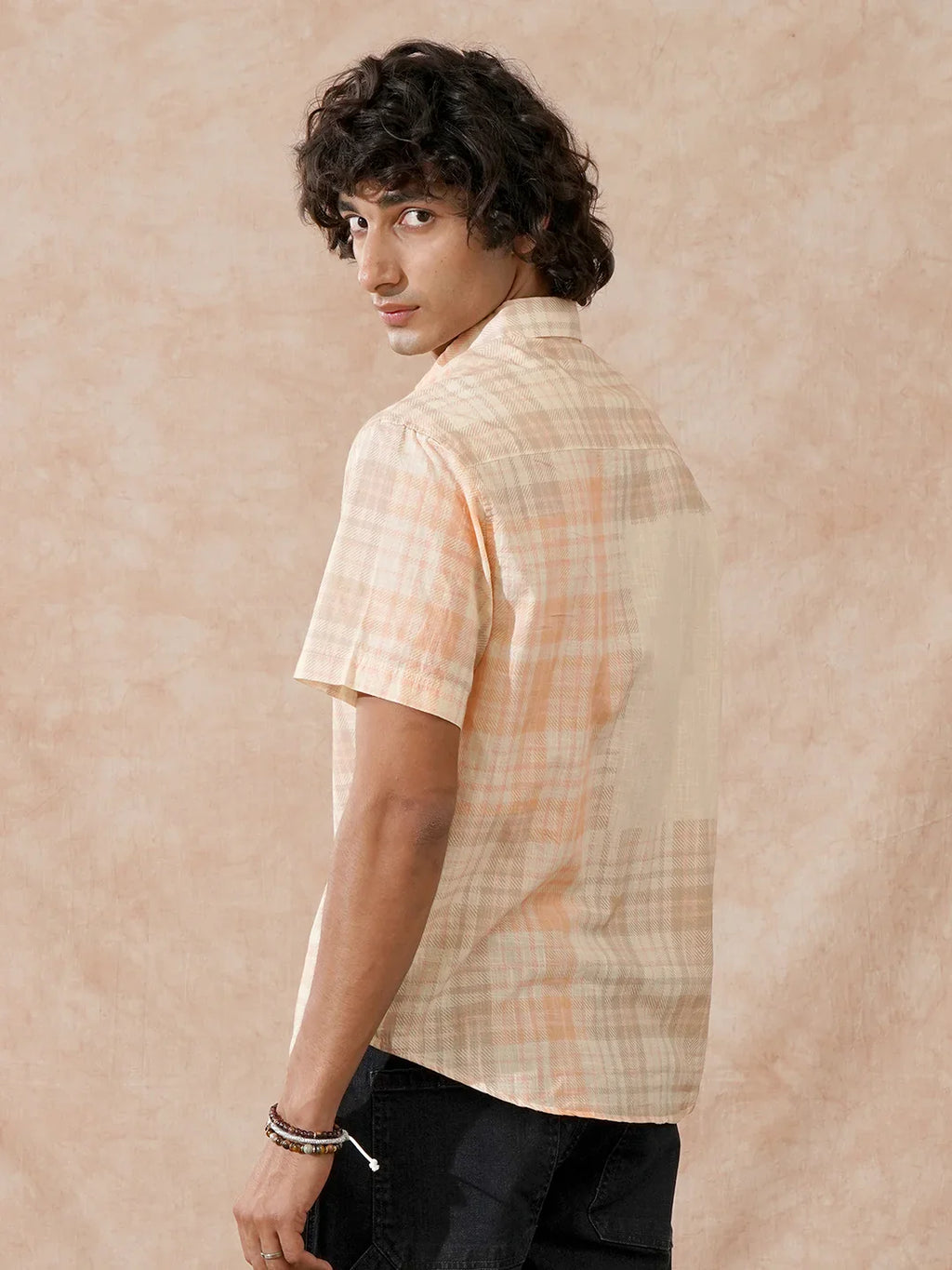 Printed Patchwork Shirt | Peach