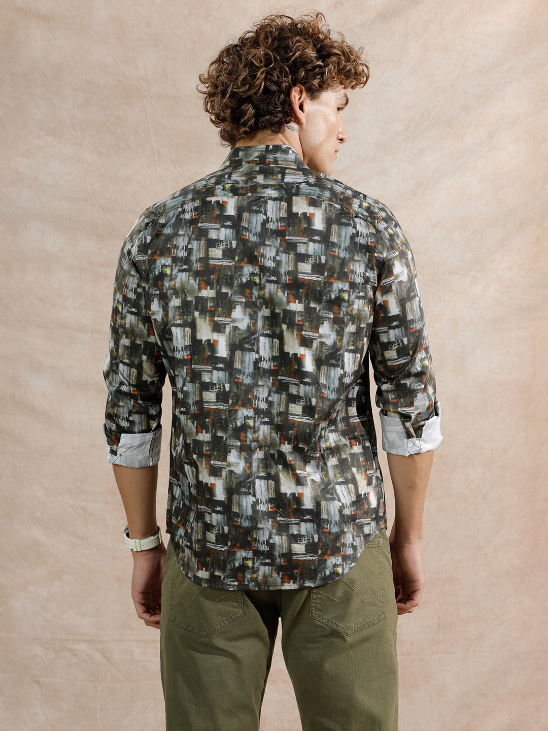 Flowy AOP Slim Fit Shirt | Dark Olive