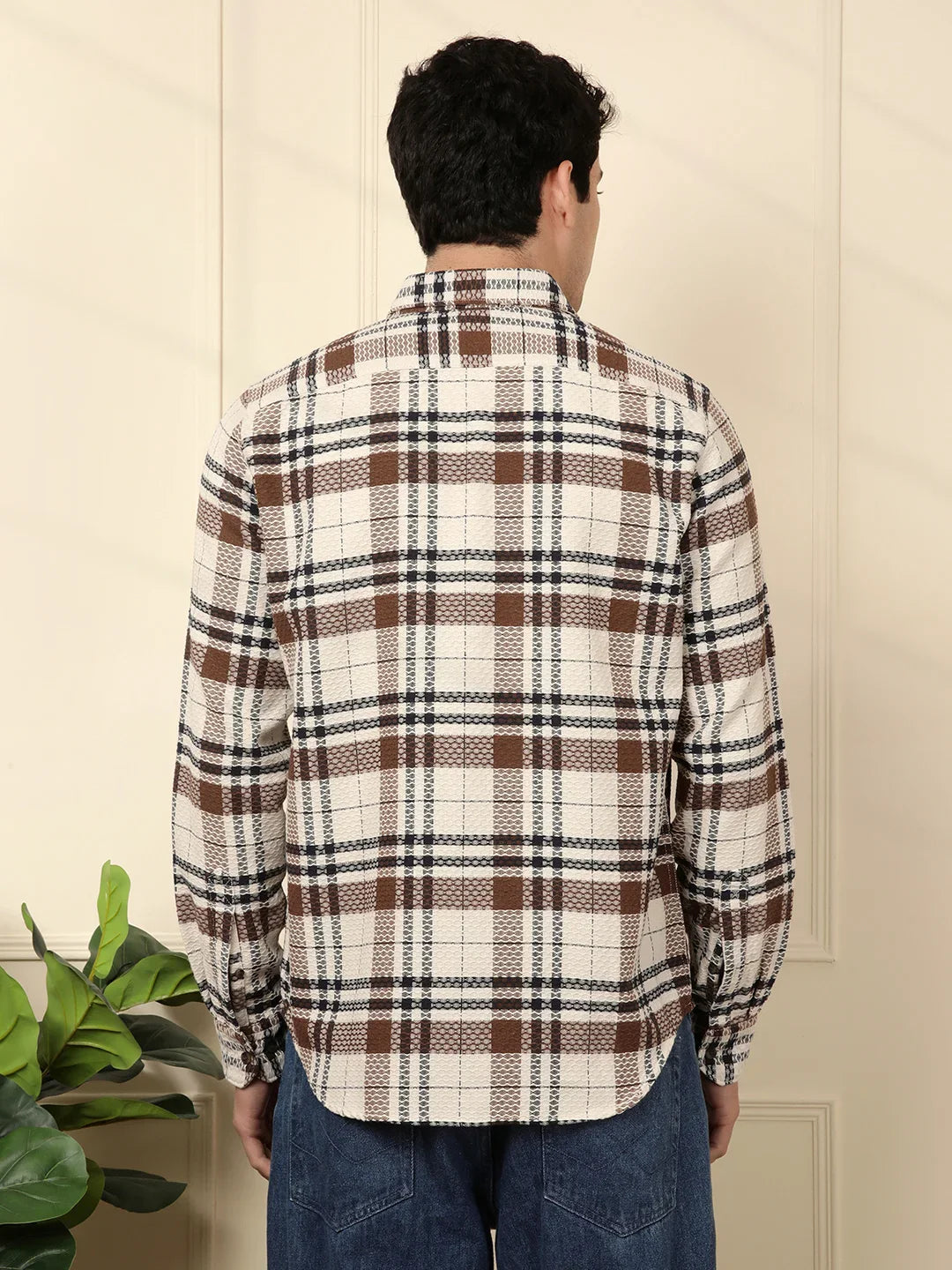 Checked Dobby Pattern Shirt | Brown