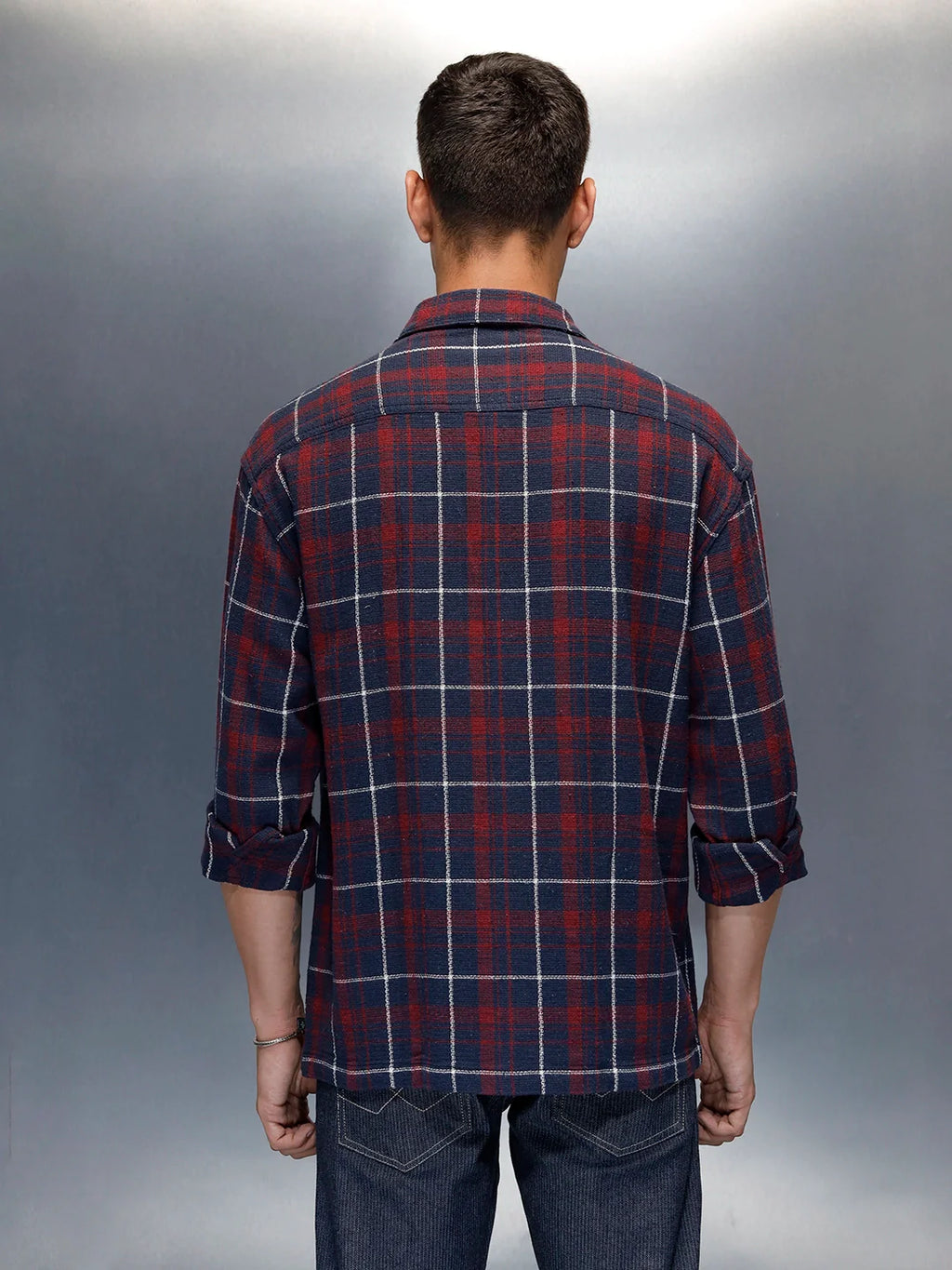 Men's Casual Oversized Fit Checkered Pattern Shirt | Navy Blue