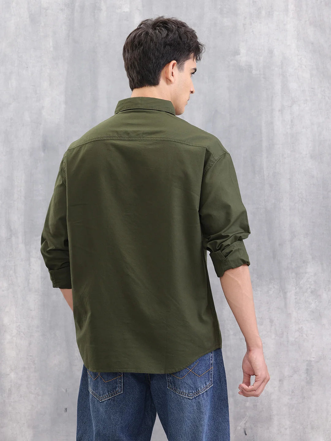 Solid Regular Fit Cotton Shirt | Olive