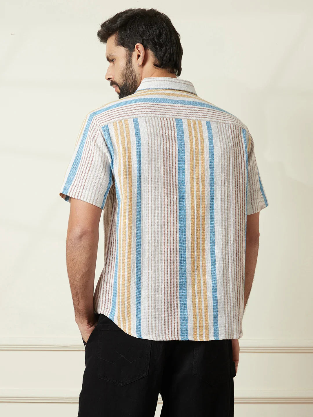 Striped Open Dobby Shirt | Beige