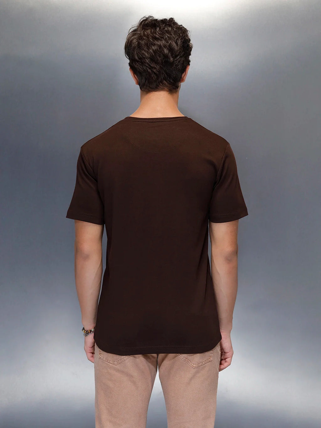 Men's Casual Slim Fit Tshirt with tonal 3D graphic print  | Brown