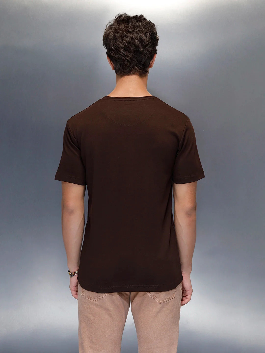 Men's Casual Slim Fit Tshirt with tonal 3D graphic print  | Brown