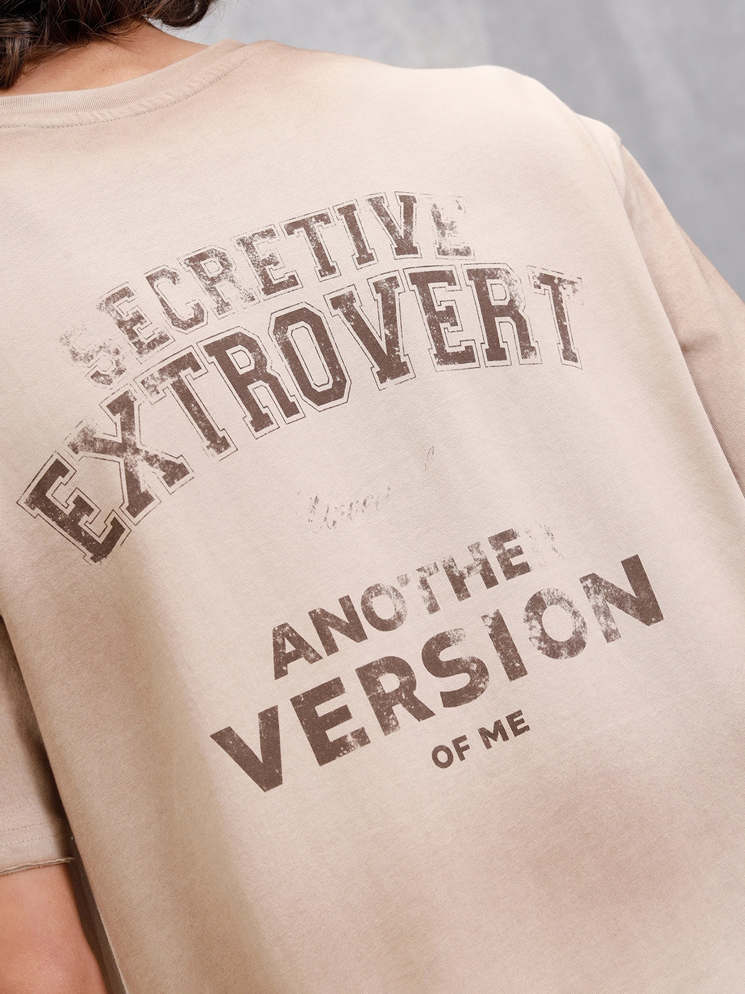Retro Washed Oversized Fit Tshirt With Back Print |  Beige