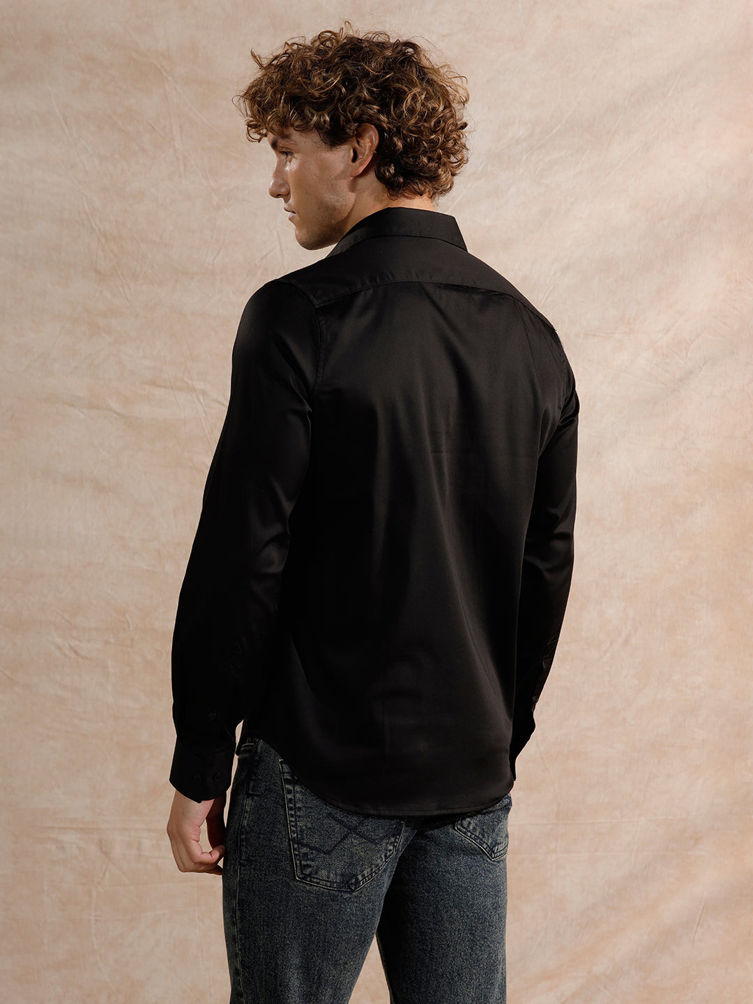 Solid Stretch Cotton Blend Shirt | Black