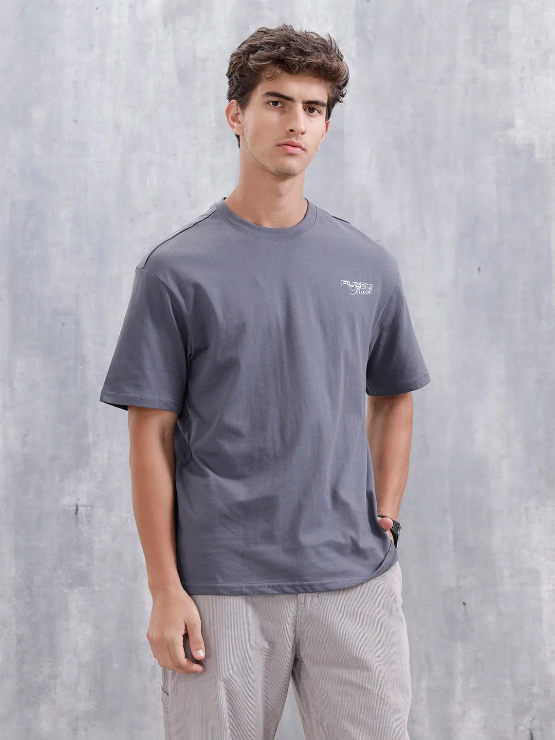 Casual Men Oversized Fit Tee With Graphic | Grey