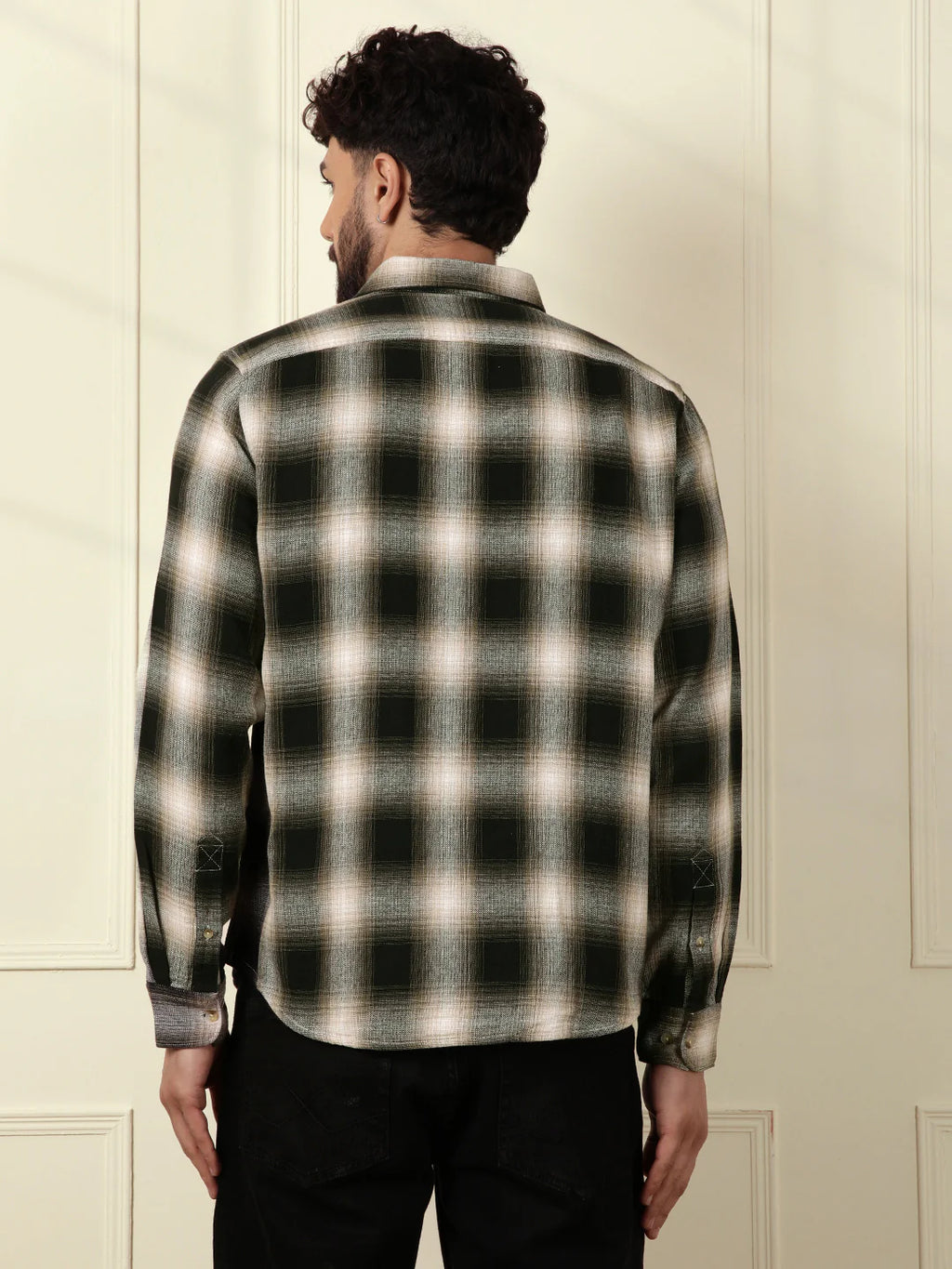 Shadow Checked Cotton Shirt | Black