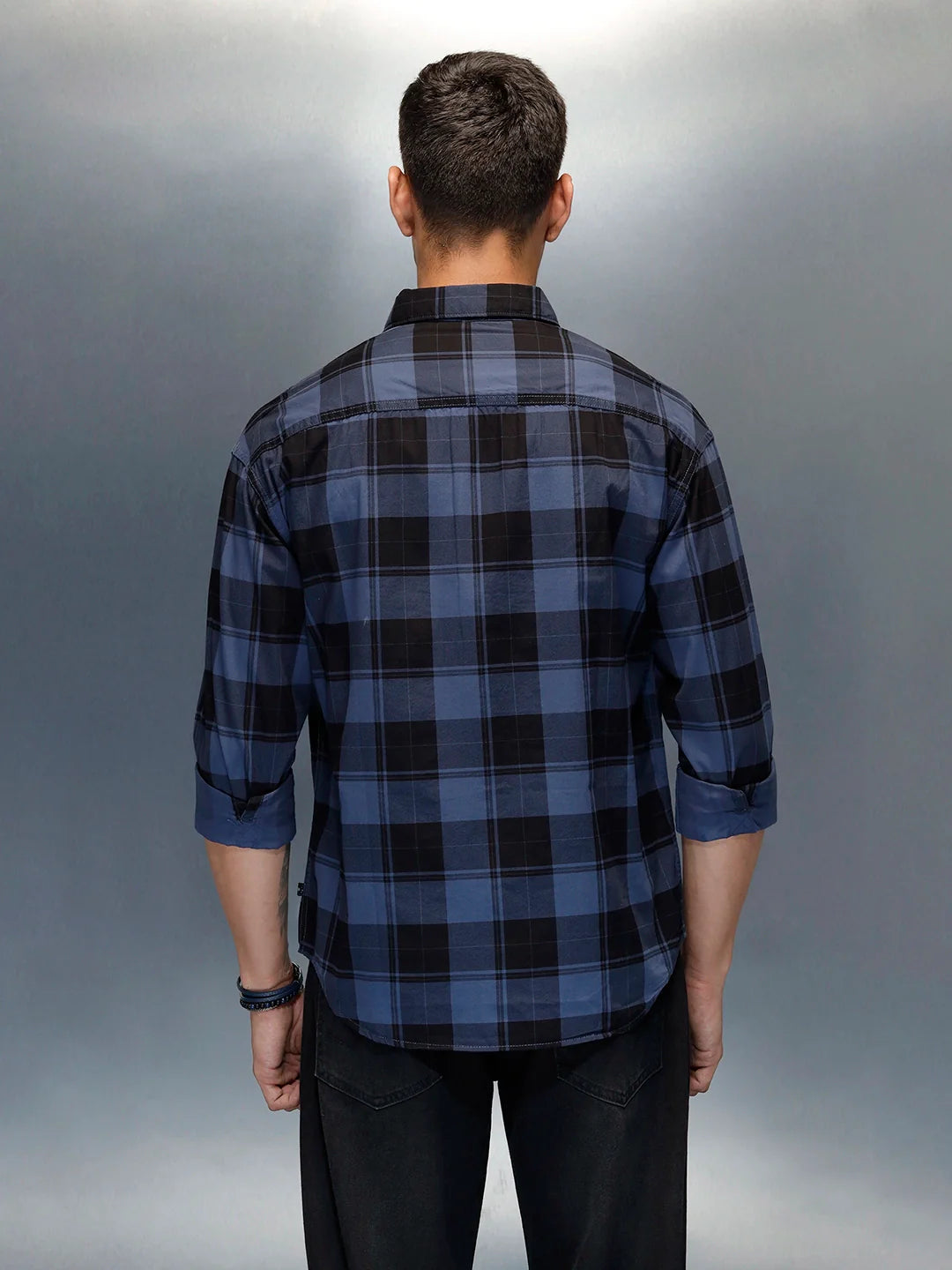 Men's Casual Oversized Fit Checkered Pattern Shirt | Blue