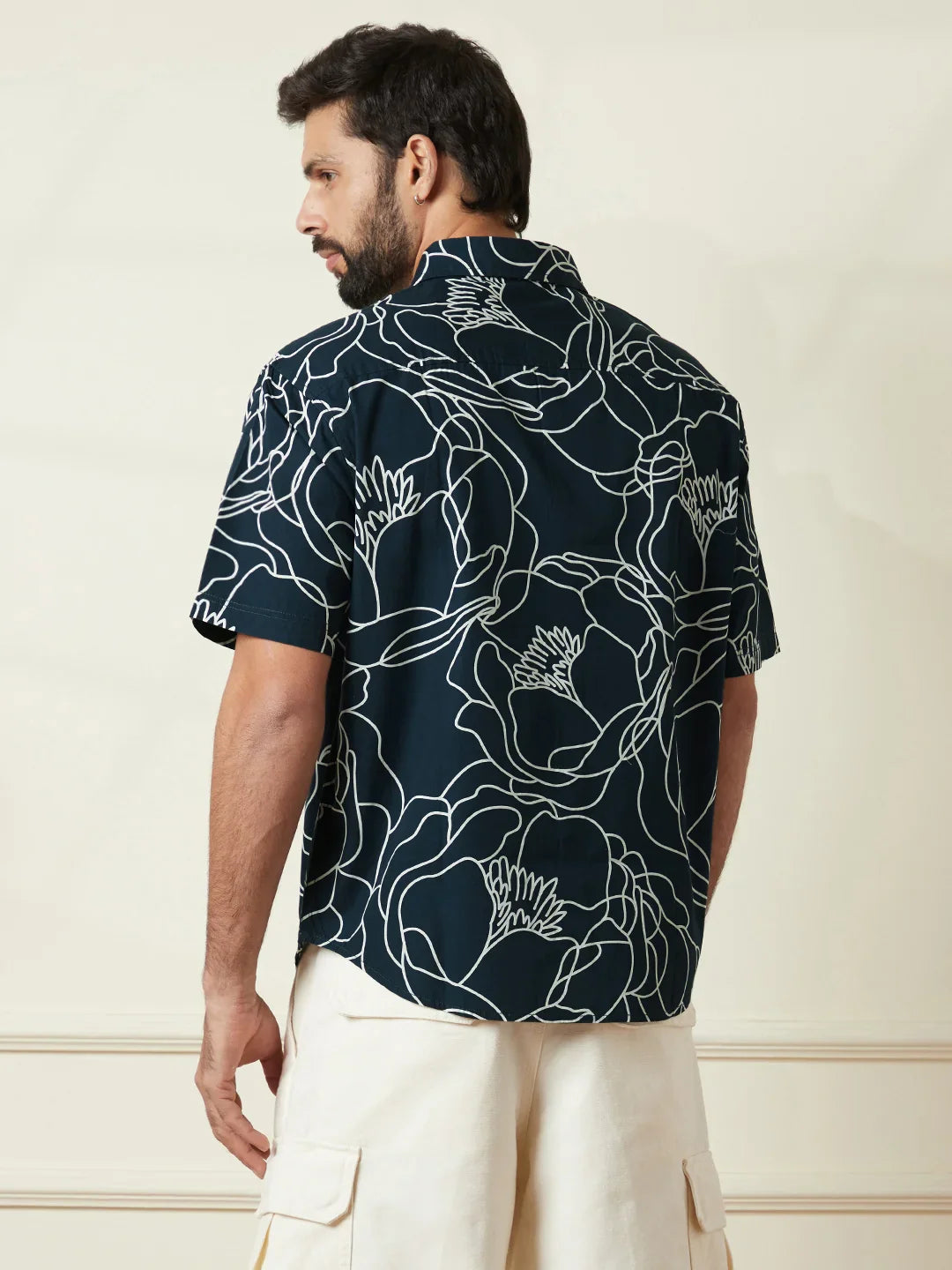 Abstract Floral Print Shirt | Navy Blue