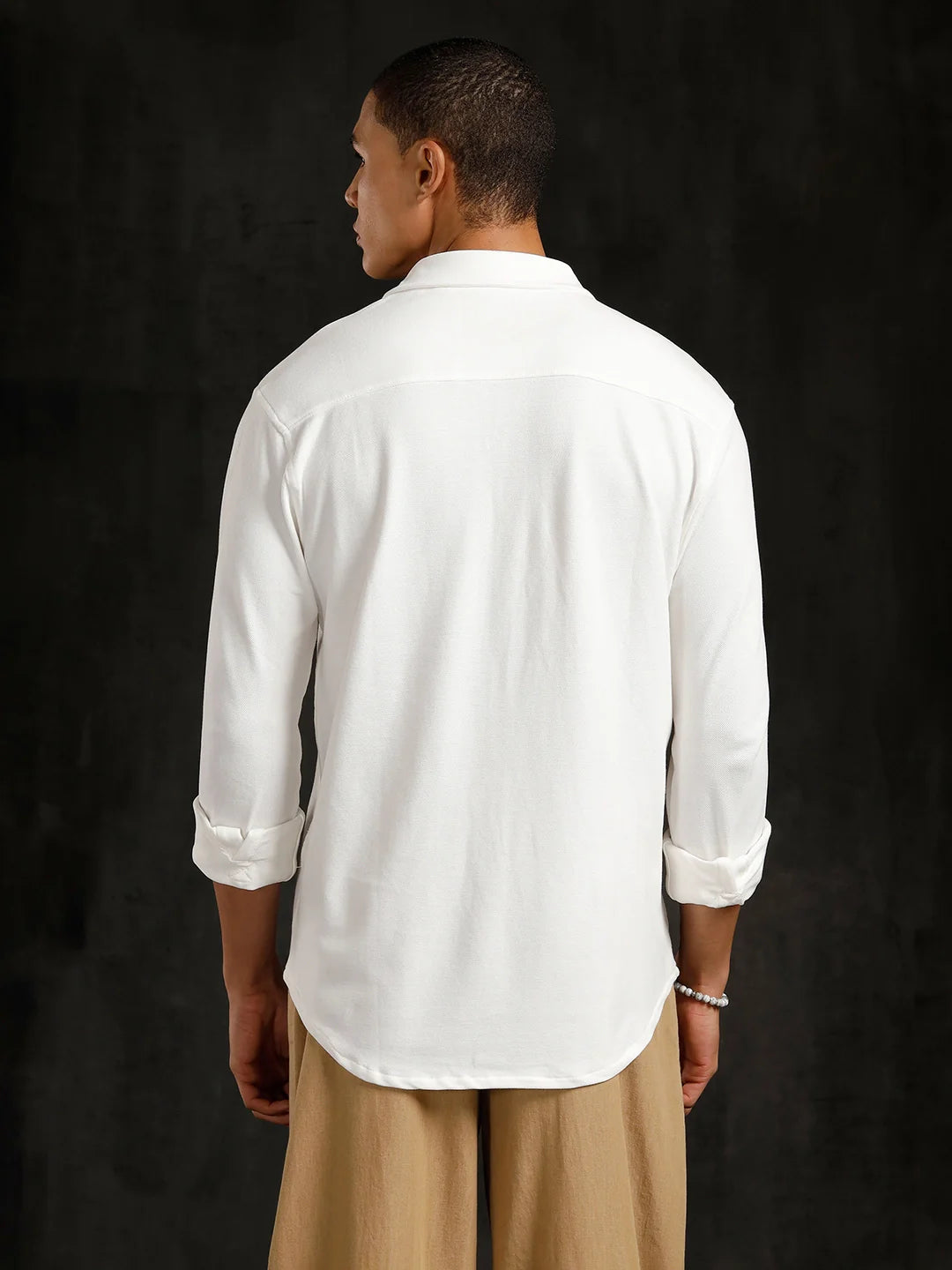 Solid Pique Knit Shirt | White