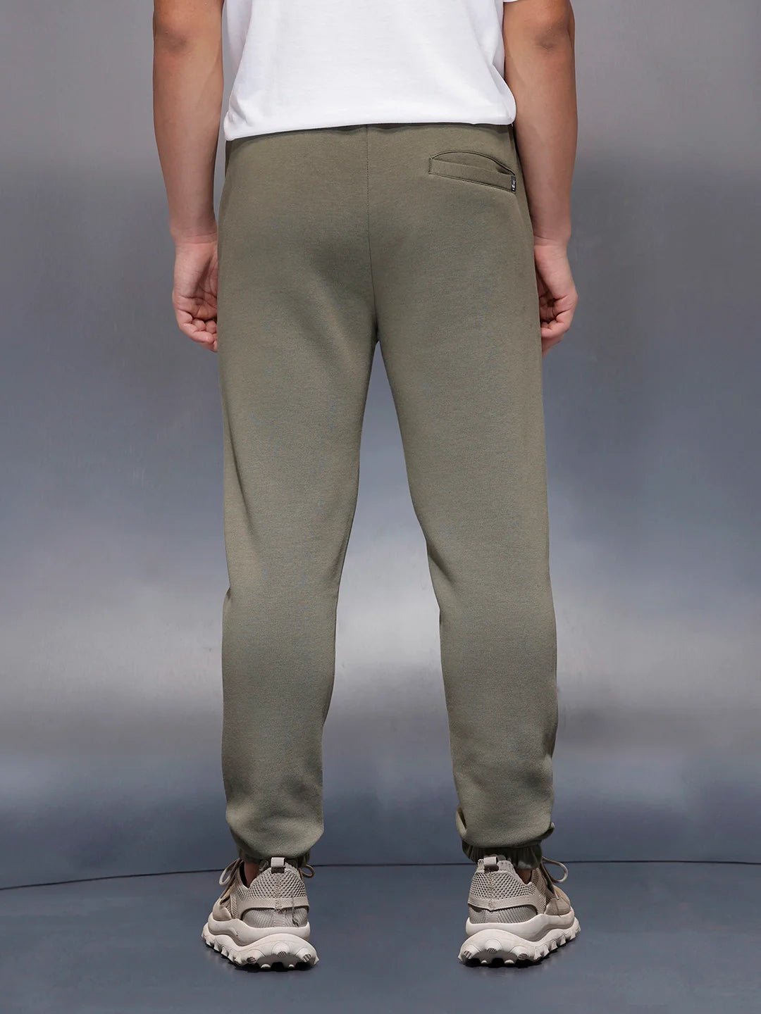 Men's casual slim fit jogger with typographic print design | Olive