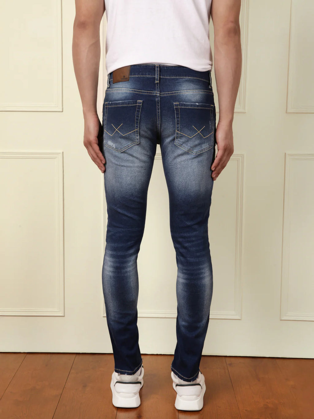 Acid Washed Tapered Fit Jeans