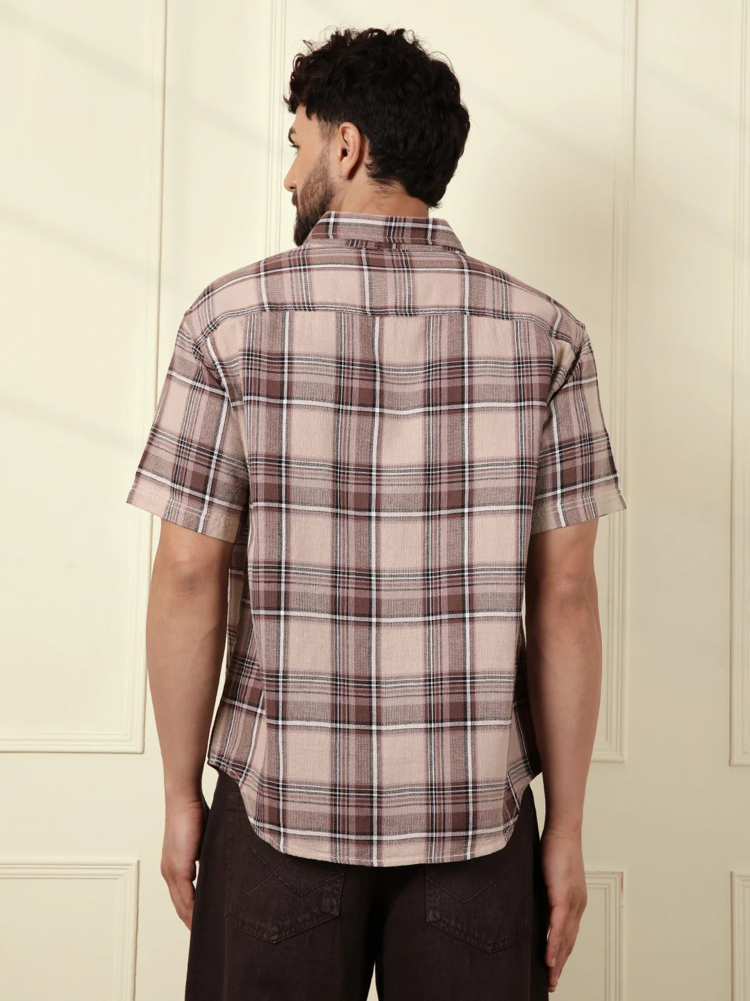 Checked Open Dobby Shirt | Brown