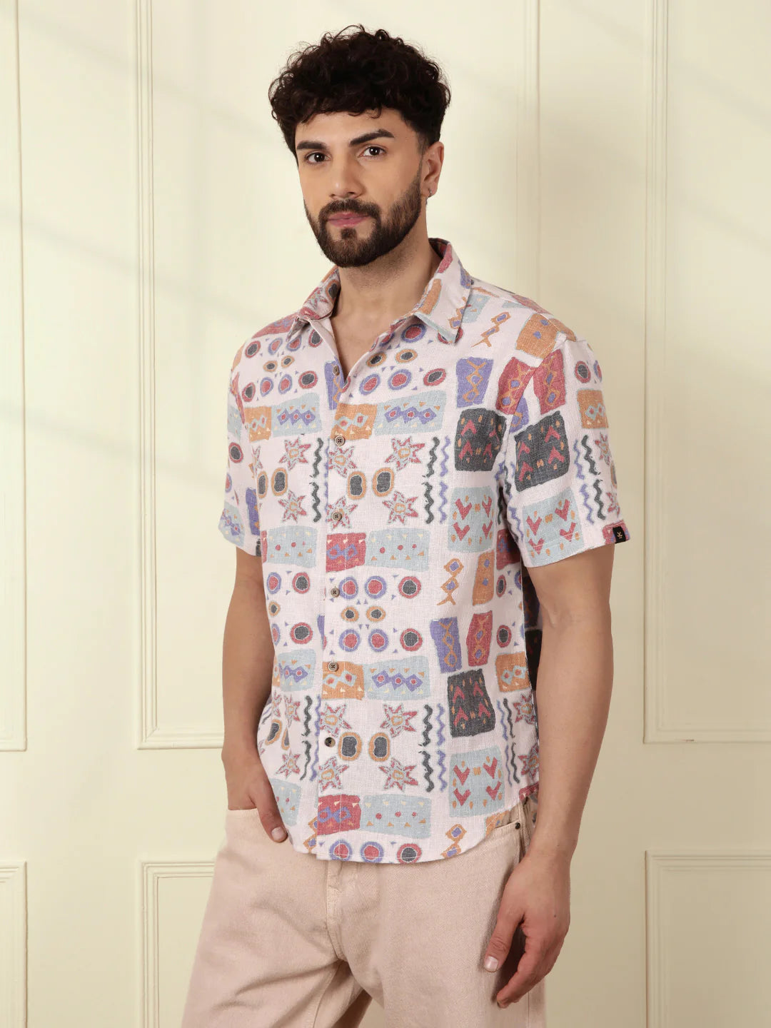 Abstract Printed Open Dobby Shirt  | Multicolor