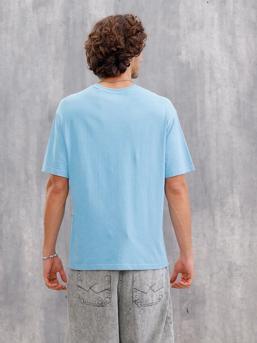 Acid Wash Oversized Fit Tshirt With Printed Patch |  Blue