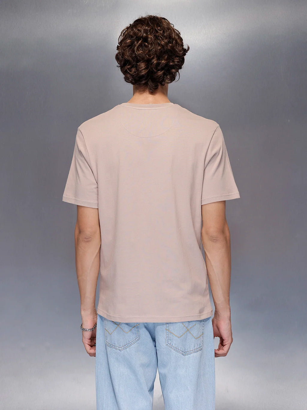 Men’s beige basic print crew neck t-shirt | Beige