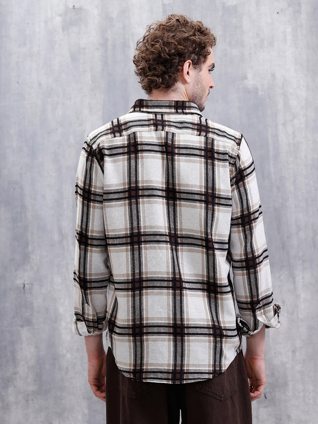 Yarn Checked Slim Fit Shirt | Brown