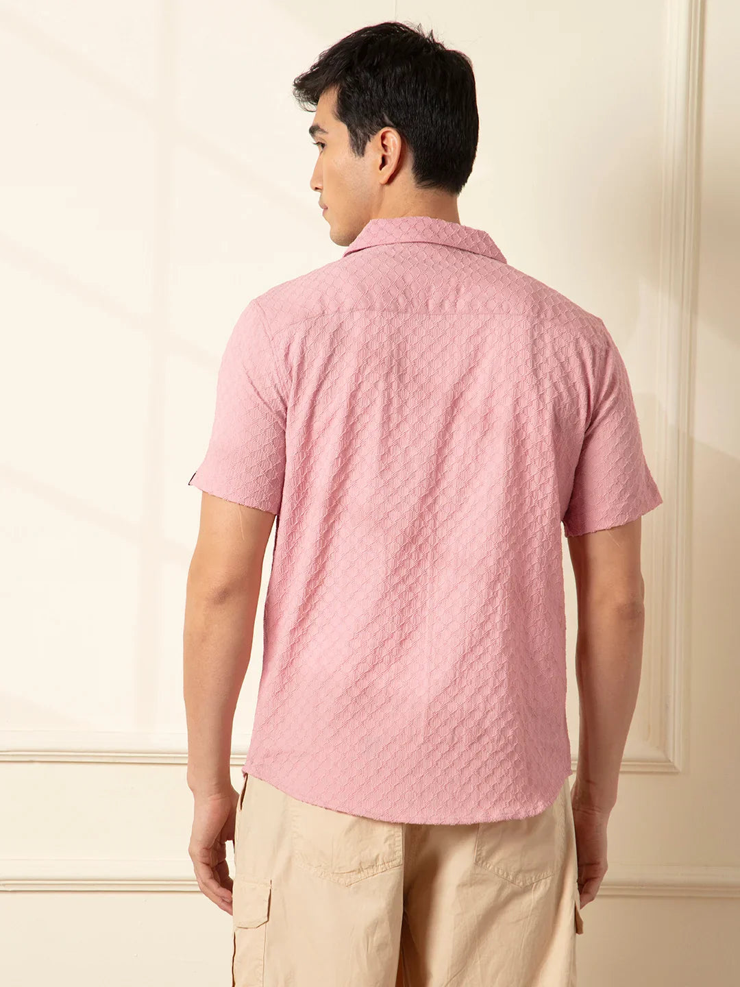 Textured Short Sleeve Shirt | Pink