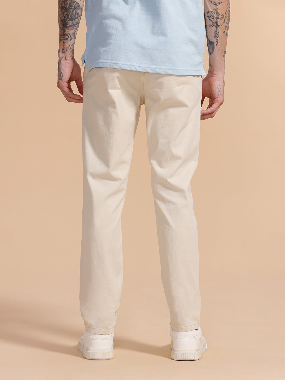 Cotton Blend Chino Trouser | Off White