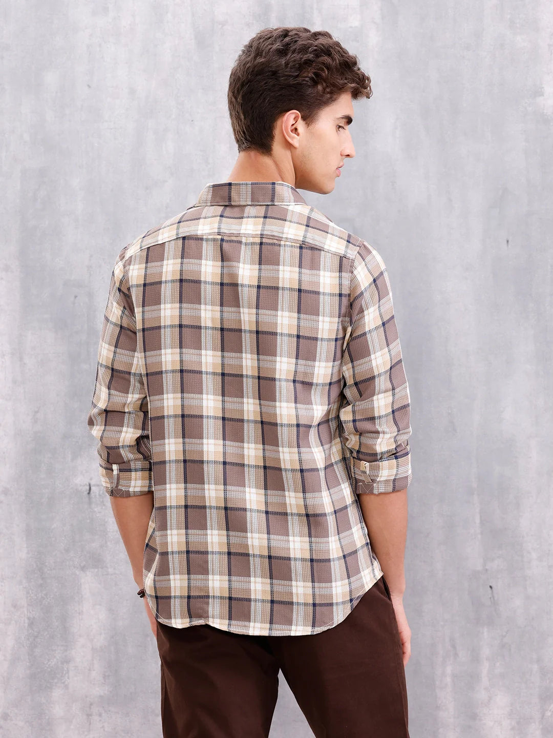 Textured Checkered Shirt | Brown