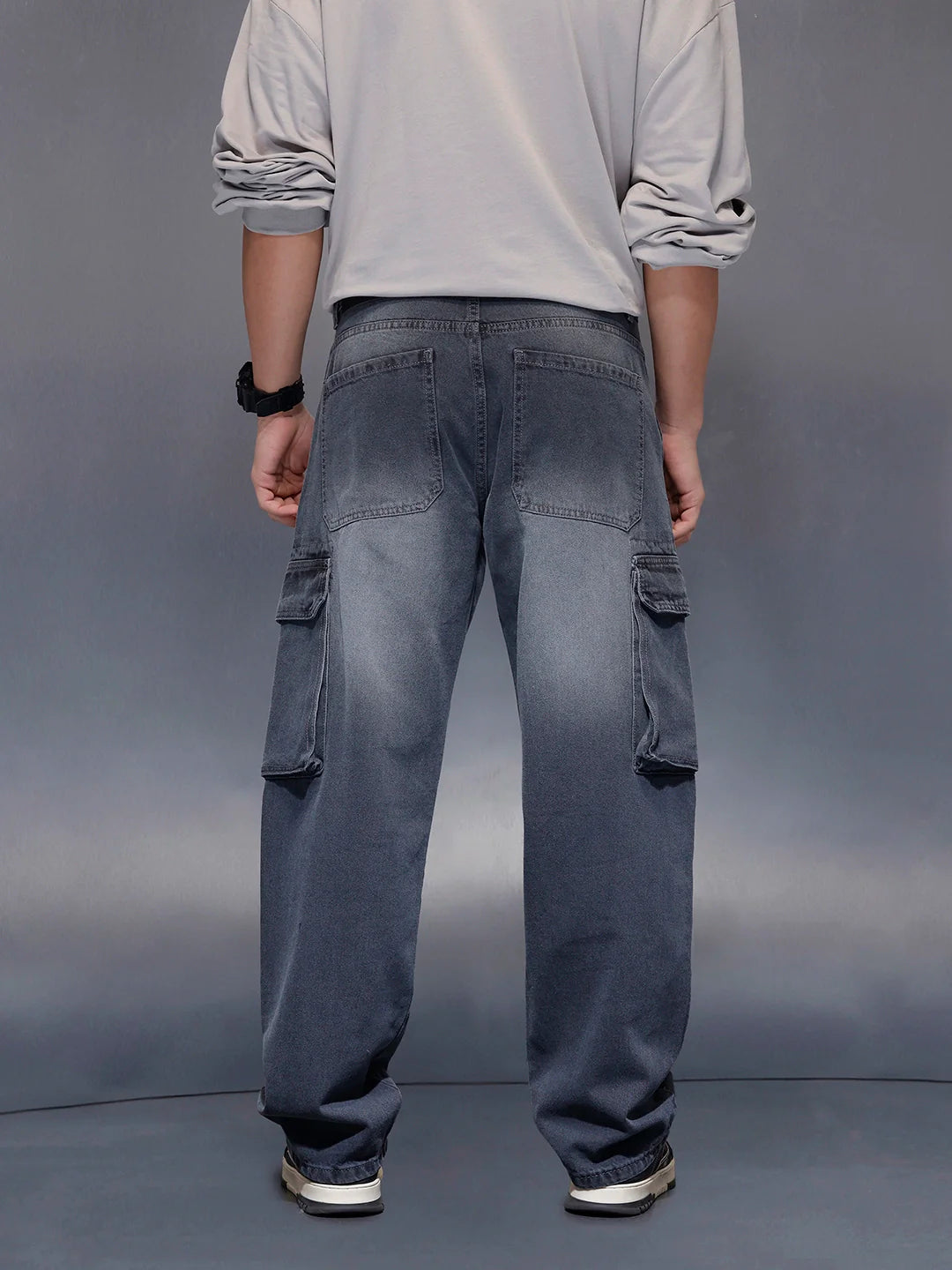 Charcoal loose Fit Cargo Denim | Grey