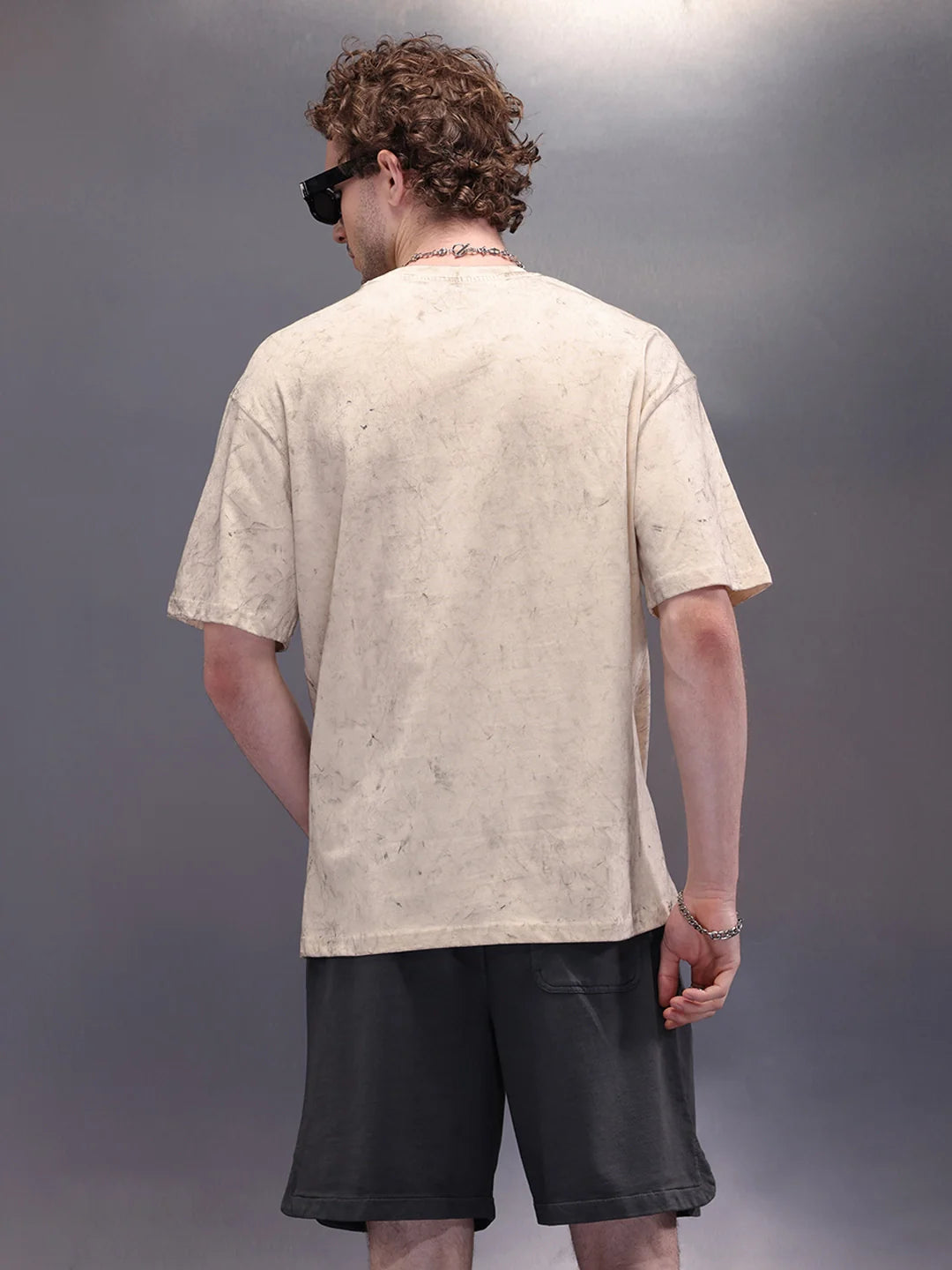 Oversized Washed Look Tee With Iconic Brand Placement Print| Beige