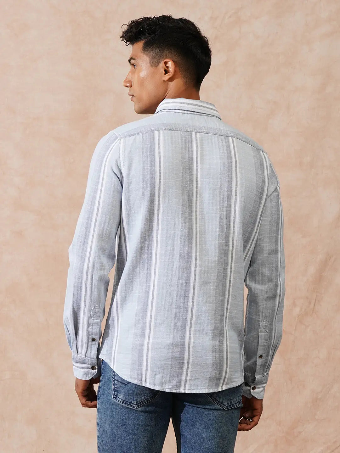 Casual Striped Herringbone Shirt | Light Blue