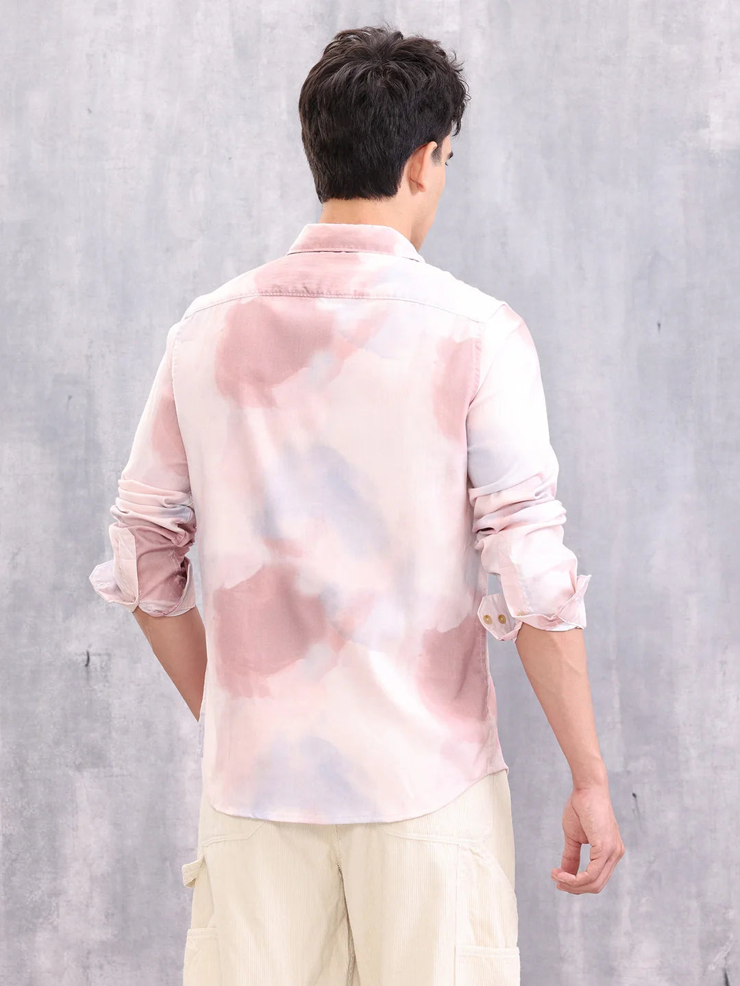 Men’s Pastel Tie-Dye Casual Shirt – Soft Cotton | Pink