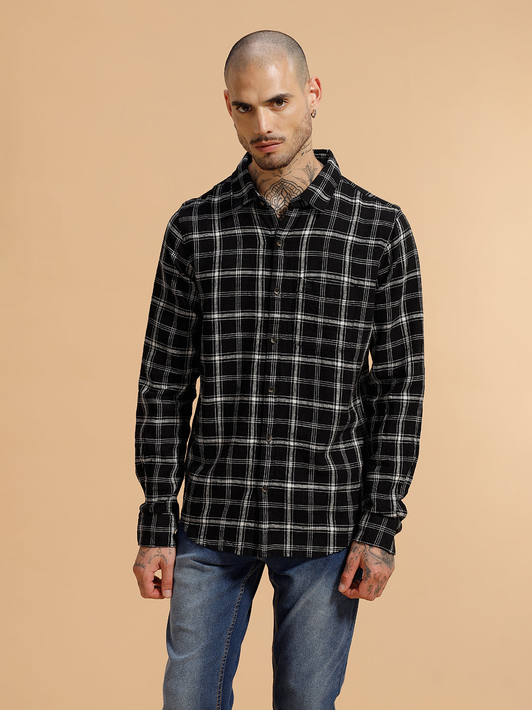 Checked Slub Texture Shirt | Black