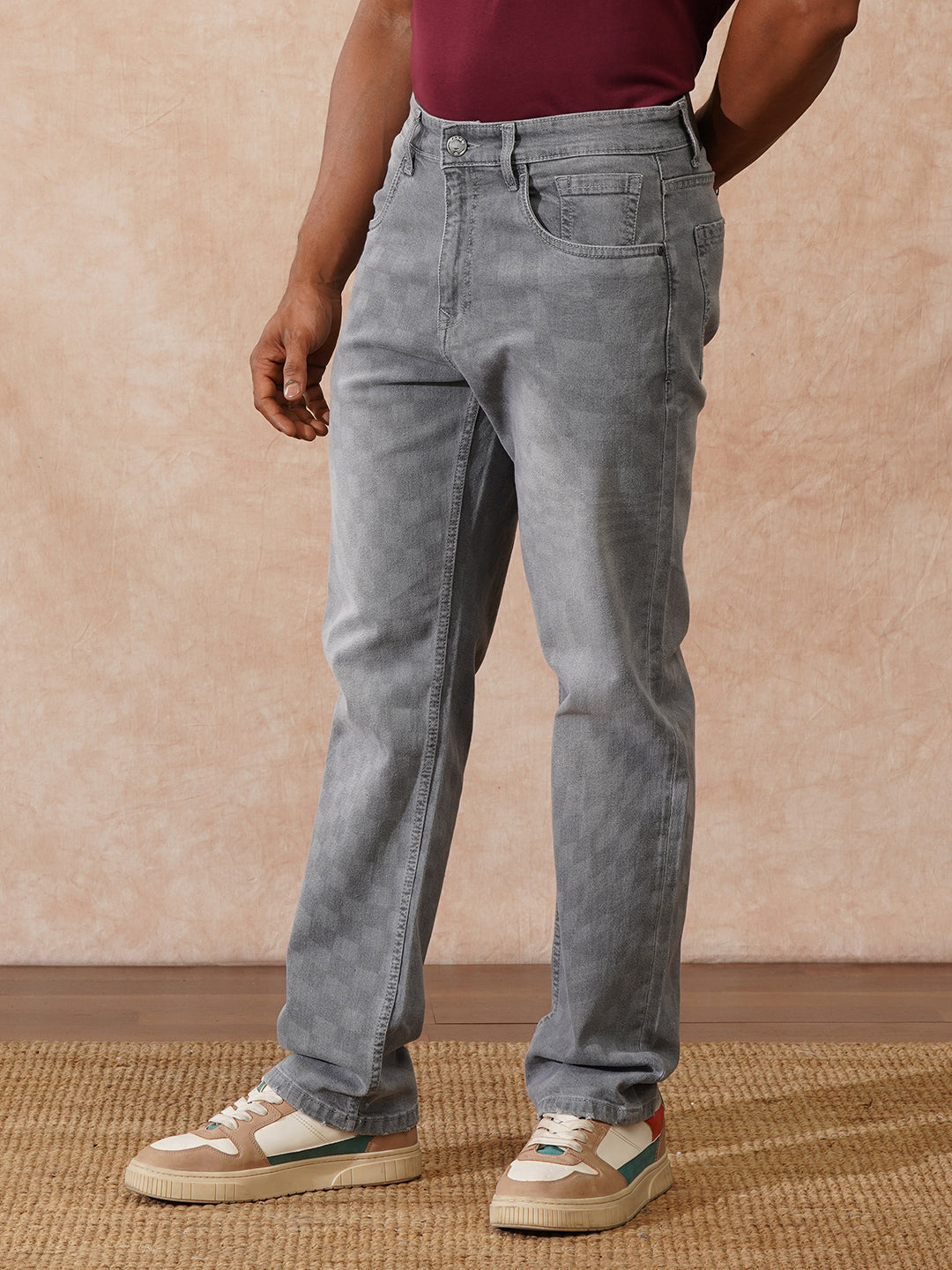 Laser Print Anti Fit Jeans | Grey
