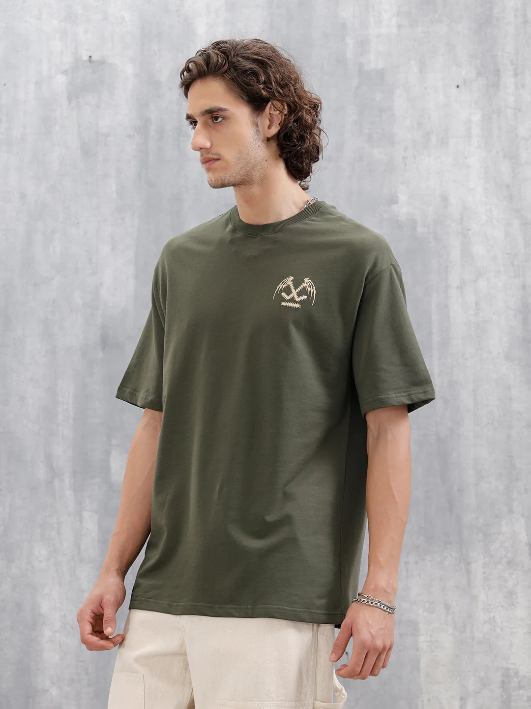 Bizarre Elements Inspired Oversized Fit T-Shirt With Back Print | Olive