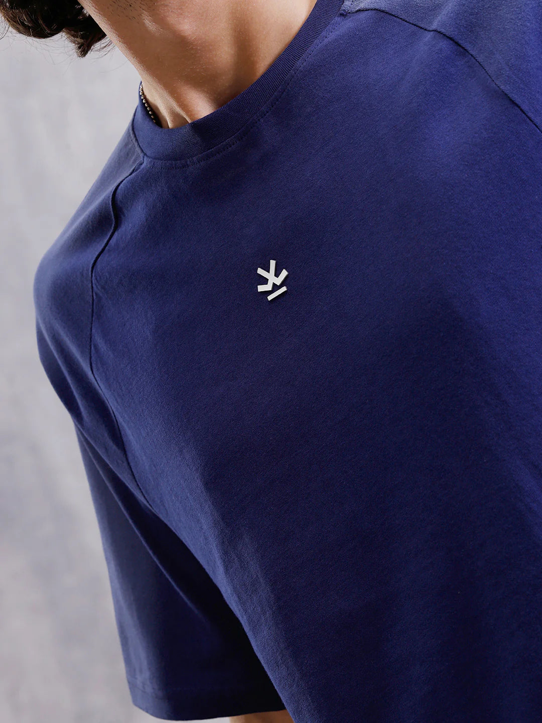 Placement Wash Oversized Fit Pure Cotton T-Shirt  | Navy Blue