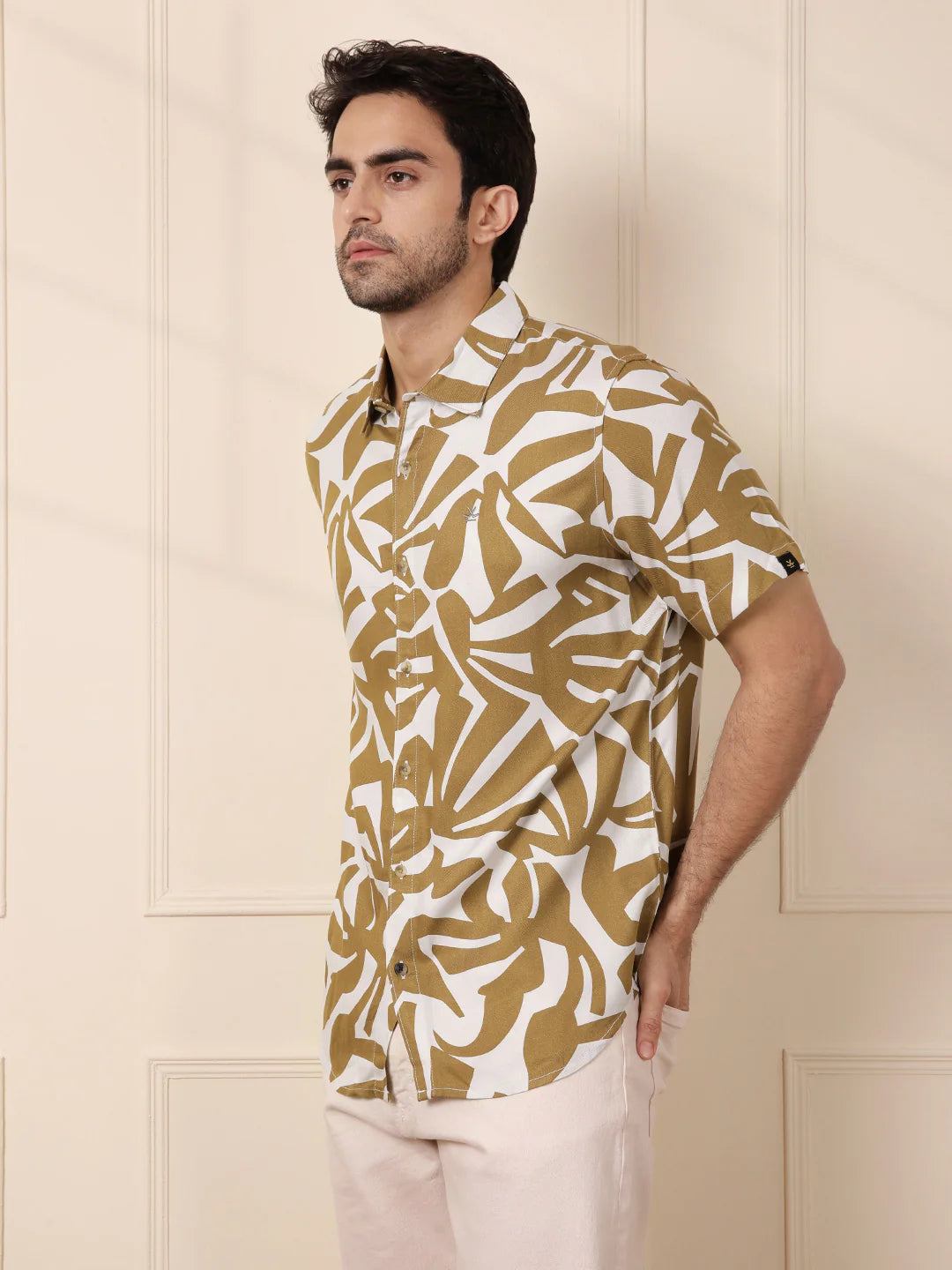 AOP Flowy Viscose Shirt | Khaki