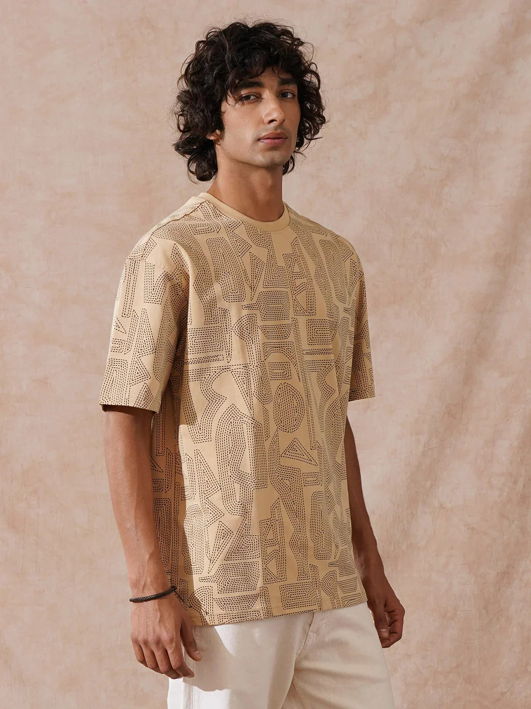 Tonal AOP Oversized T-Shirt | Beige